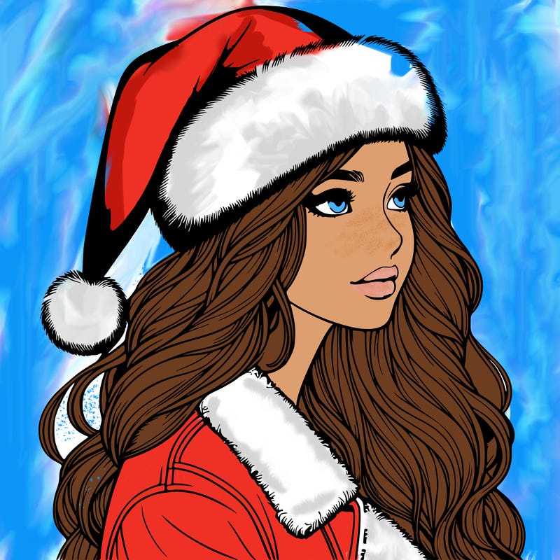 realistic girl in santa hat