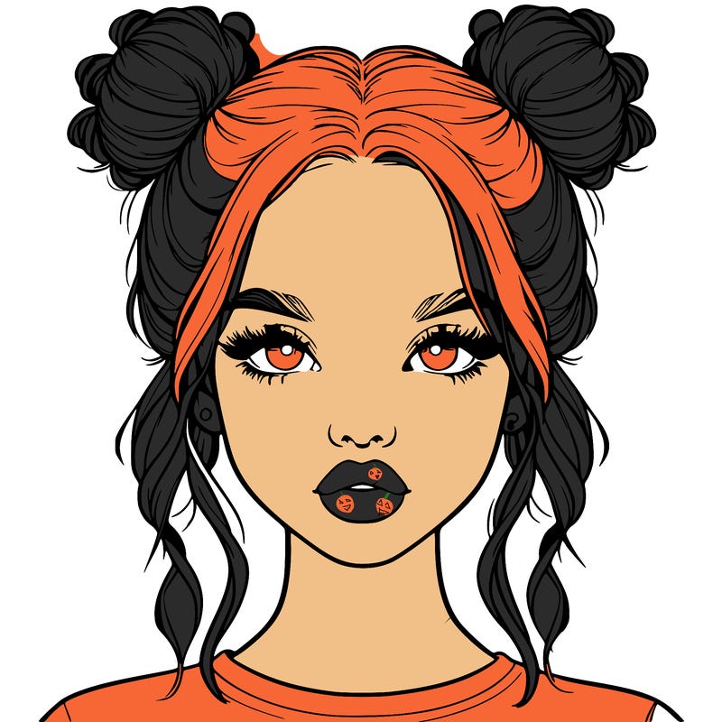 realistic girl with two buns in hair and lips