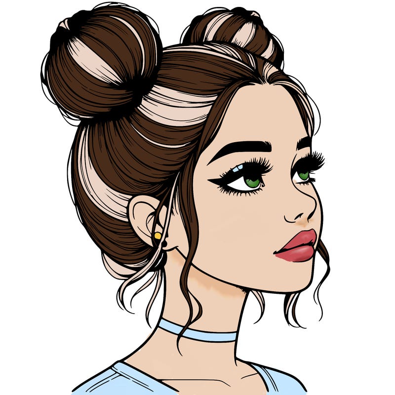 realistic girl with buns on the top of her head