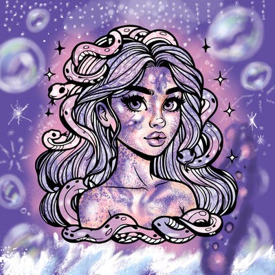 realistic girl with snakes as hair