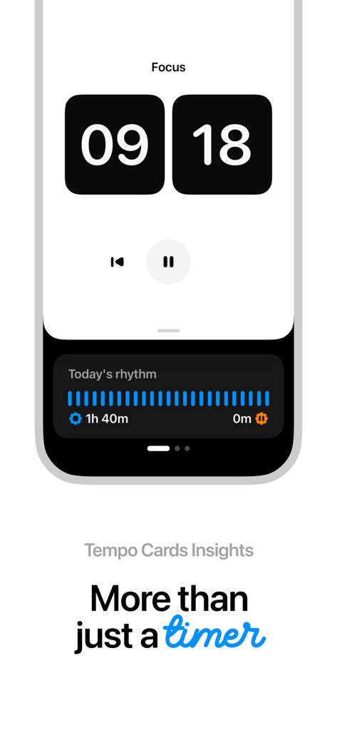 Tempo Focus - Pomodoro Timer - Aplicación Tempo Focus que muestra un temporizador Pomodoro y estadísticas diarias del ritmo de productividad.