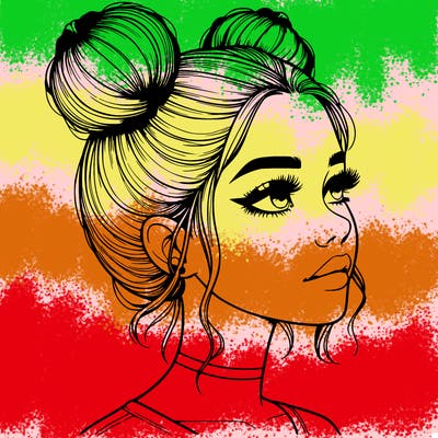 realistic girl with buns on the top of her head