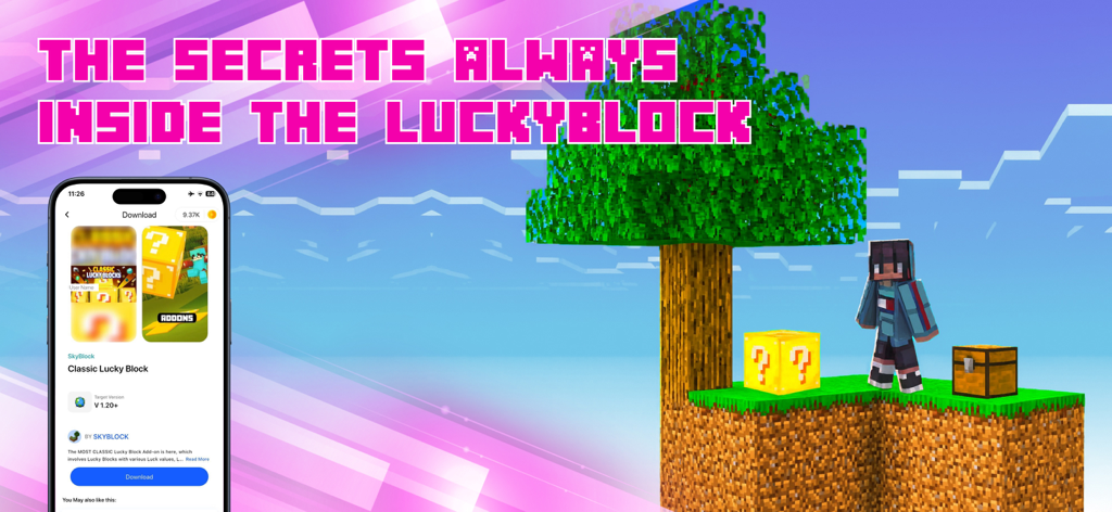 SkyBlock：Maps for Minecraft PE - Ilha de Minecraft SkyBlock com um bloco da sorte e tela de download do aplicativo