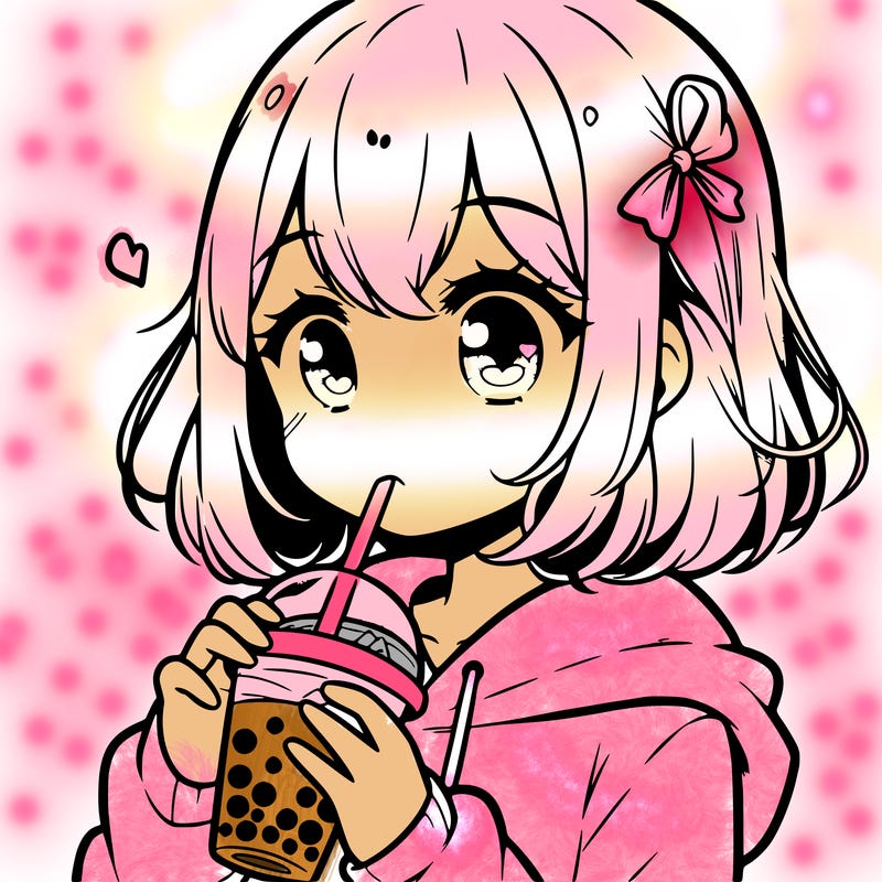 manga girl drink boba