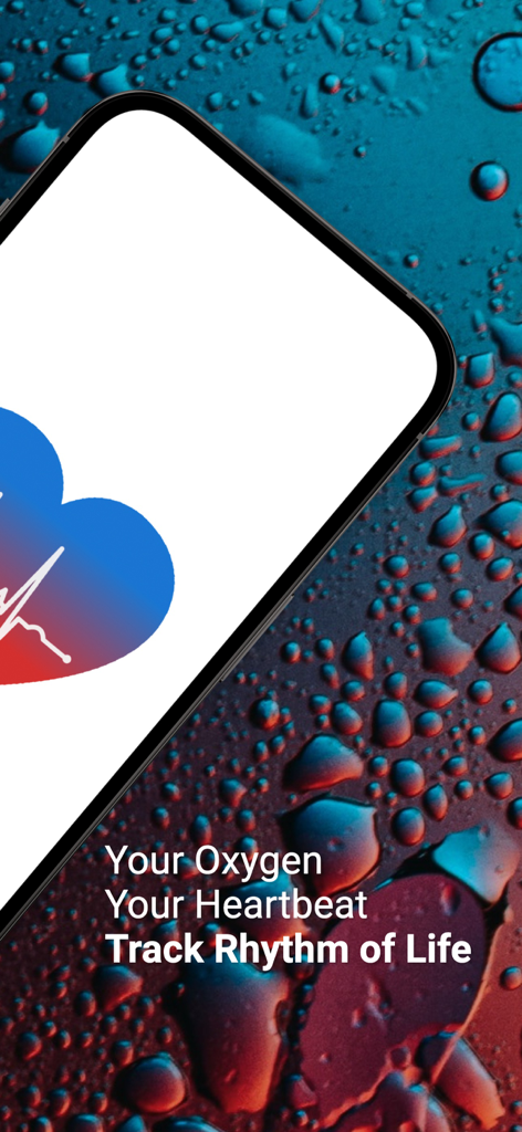 Blood Oxygen Level - Smartphone screen displaying oxygen and heartbeat monitoring app features