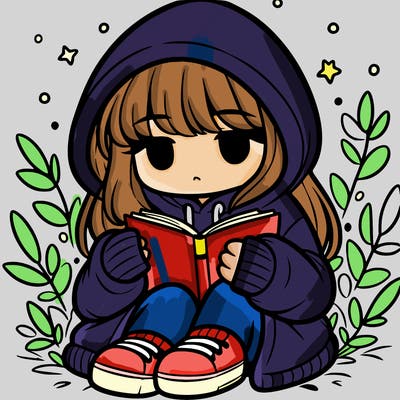 girl in oversized hoodie reading a book