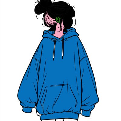 realistic girl with a oversized sweatshirt on and a bun
