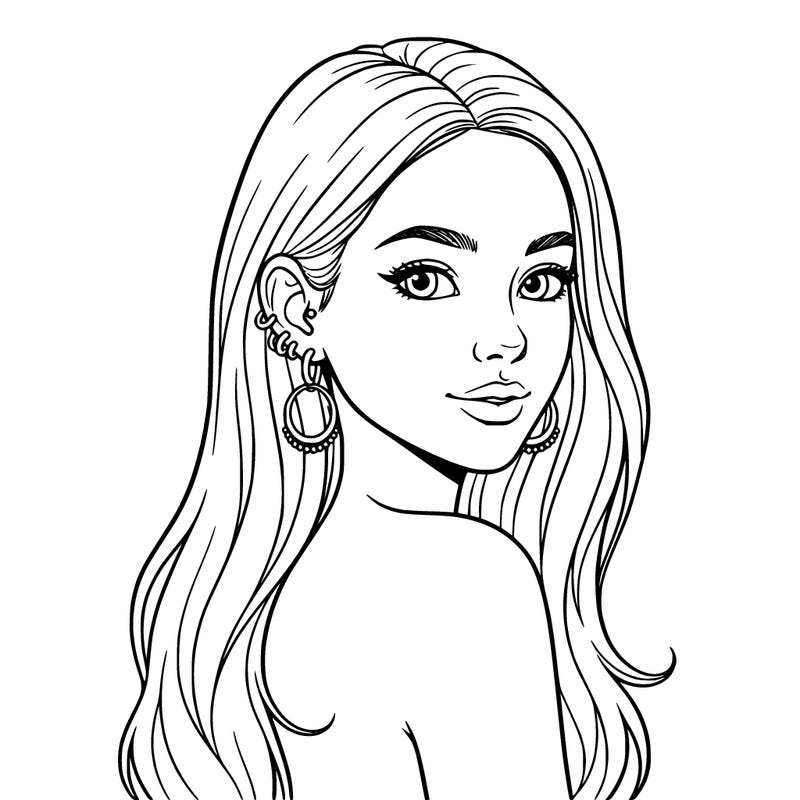 cute girl with long hair portrait neck and up and a few earrings on each ear, and very beautiful