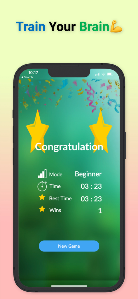 Congratulation screen in Sudoku Classic showing game statistics for a completed beginner level puzzle