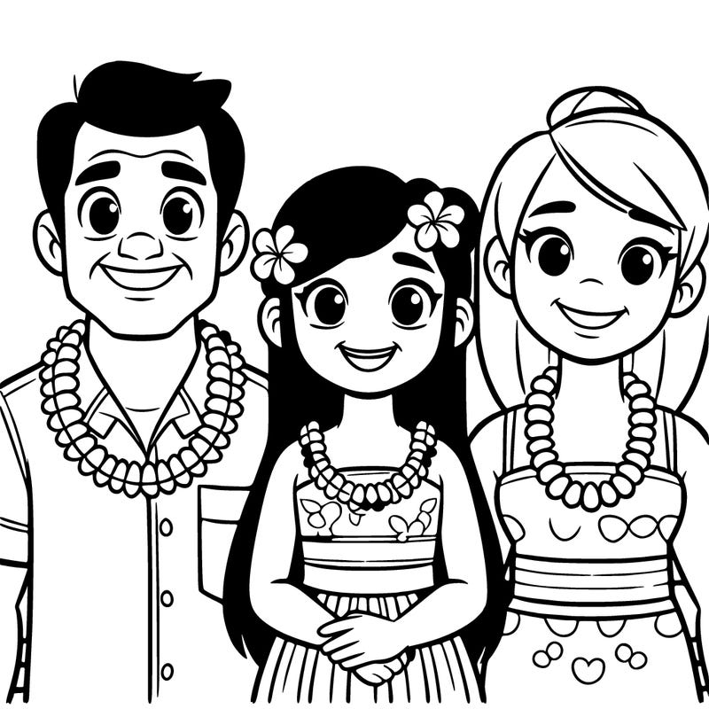 an hawaiian girl with her family realistic
