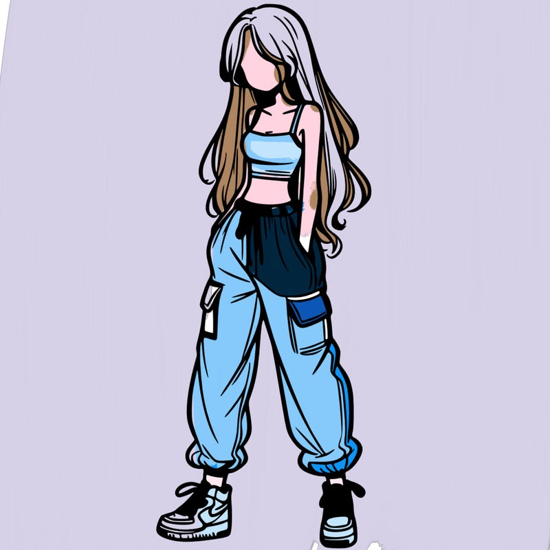 girl in baggy pants crop top and long hair
