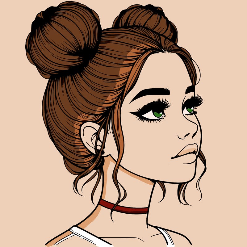 realistic girl with buns on the top of her head