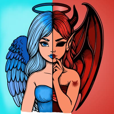 realistic angel half demon