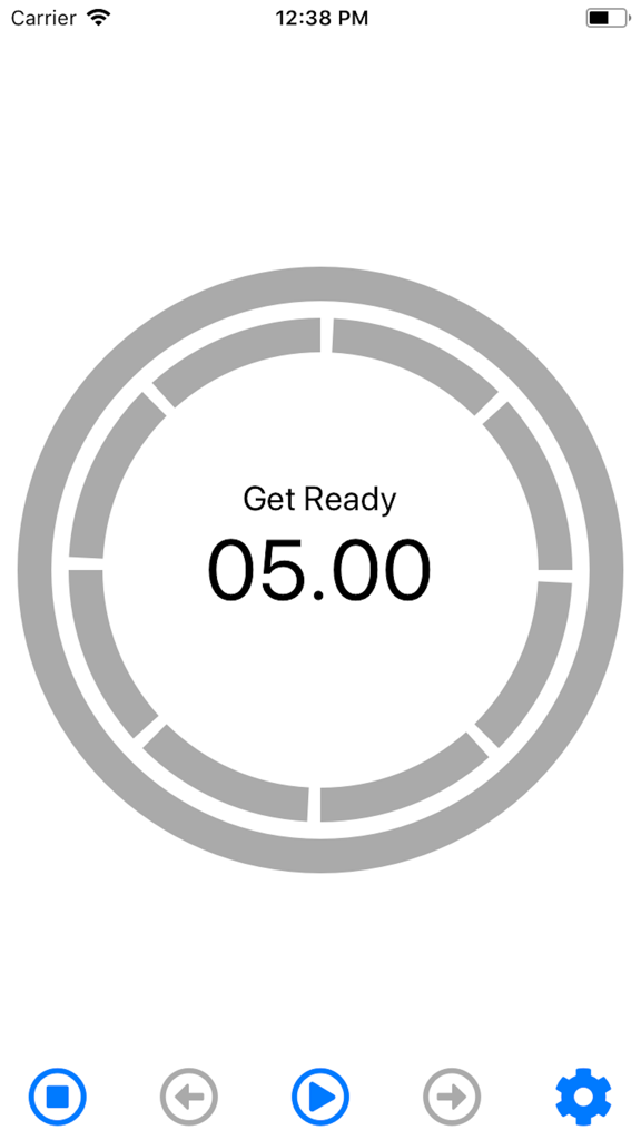 Tabata Timer - HIIT - Tabata Timer app interface showing a 5 second countdown with a circular progress ring and Get Ready text.