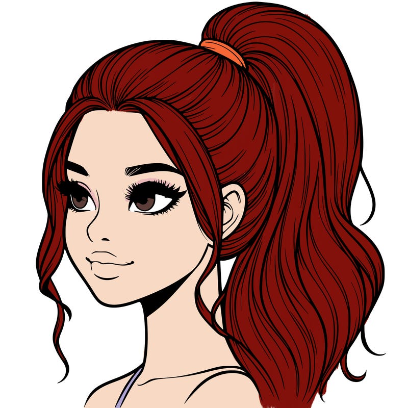 realistic girl with a high ponytail