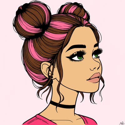 realistic girl with buns on the top of her head