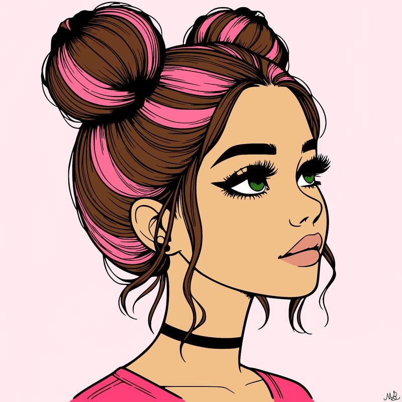 realistic girl with buns on the top of her head