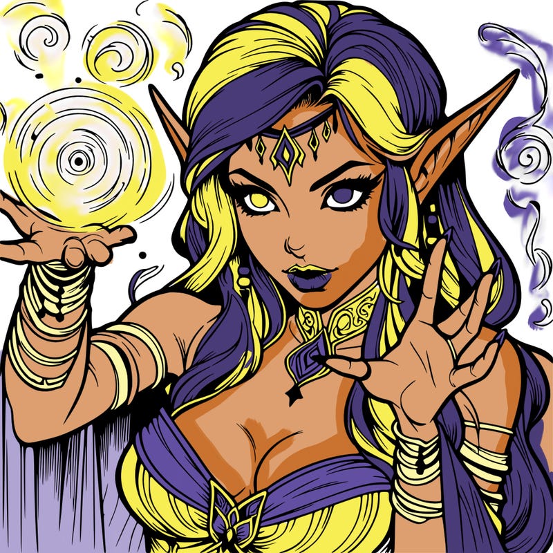 realistic scary beautiful elf sorceress casting spell