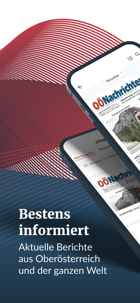 OONachrichten-App zeigt regionale und globale Nachrichtenberichte