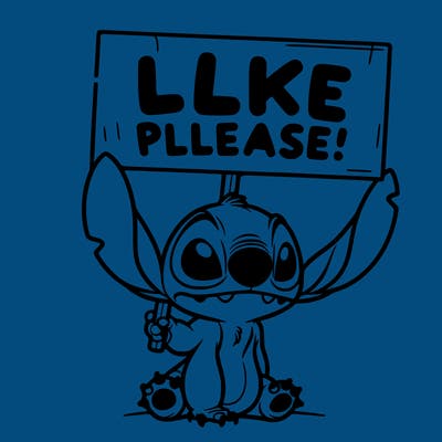 stitch holding a sign saying like please