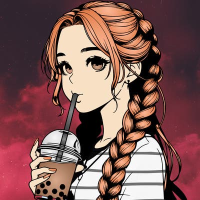 realistic girl with braided hair drinking boba