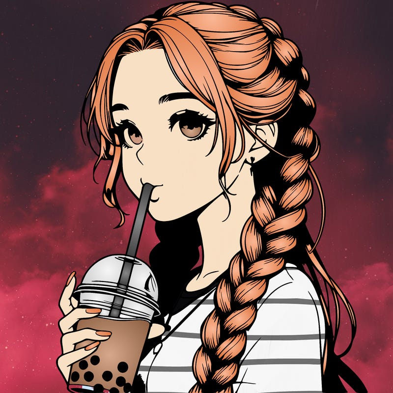 realistic girl with braided hair drinking boba