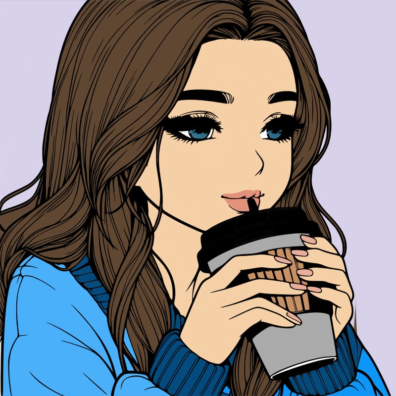 realistic girl drinking coffee