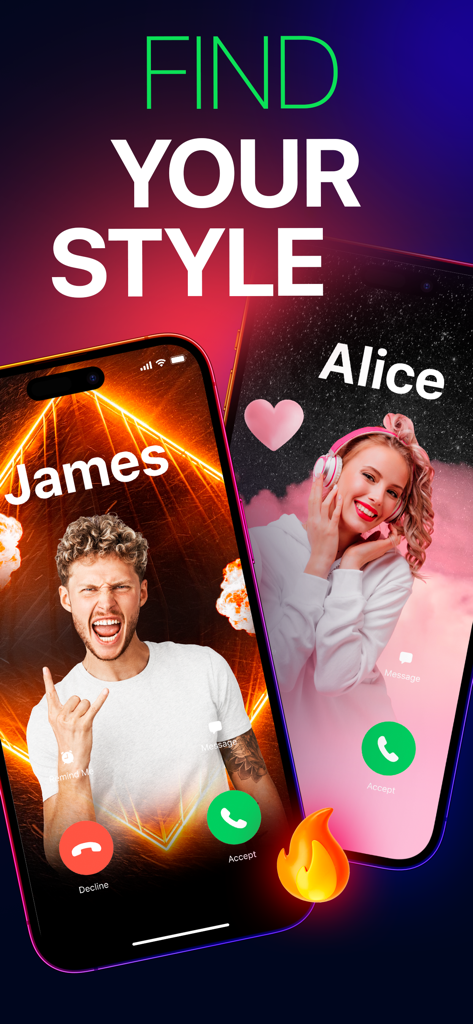 Contact Poster: Caller Screen - Two iPhones displaying custom caller screens with different aesthetic styles and the text Find Your Style