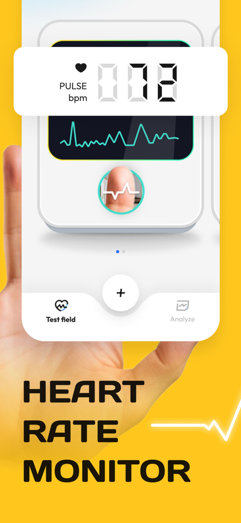 HeaBP Blood Pressure & Pulse - Heart rate monitor interface on the HeaBP app showing a pulse reading of 72 BPM