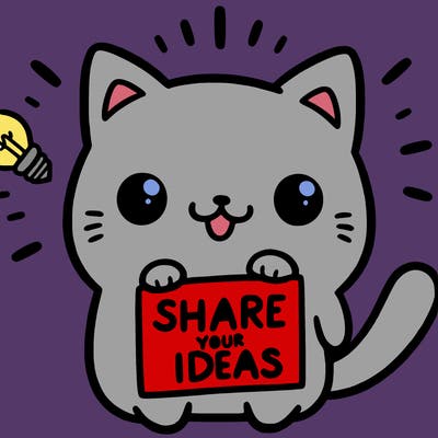 a cute cat saying share your ideas