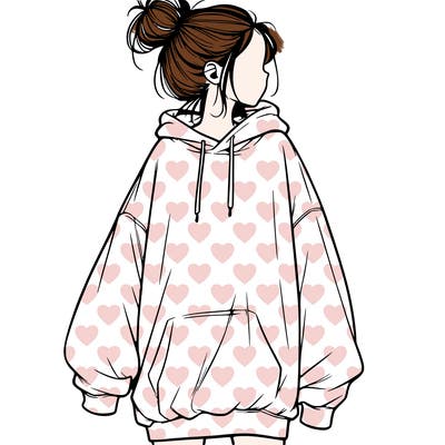 realistic girl with a oversized sweatshirt on and a bun