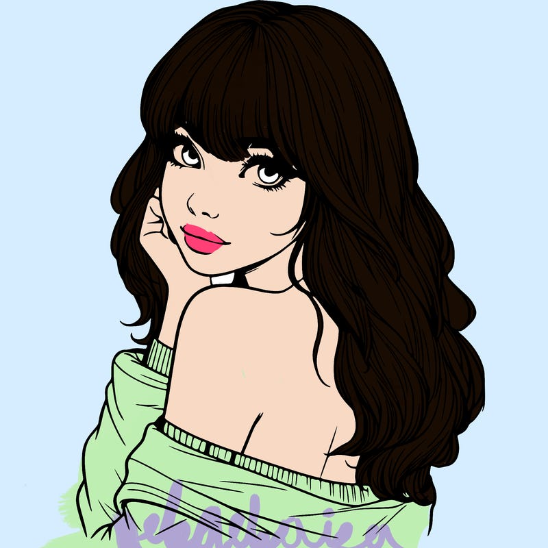 realistic girl with bangs looking over her shoulder