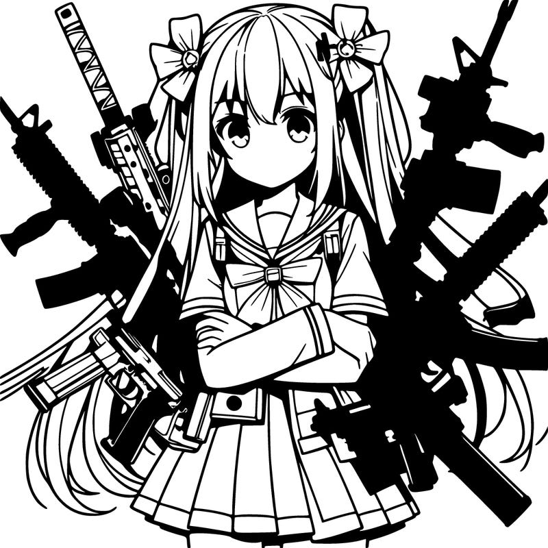 anime girl with multiple weapons