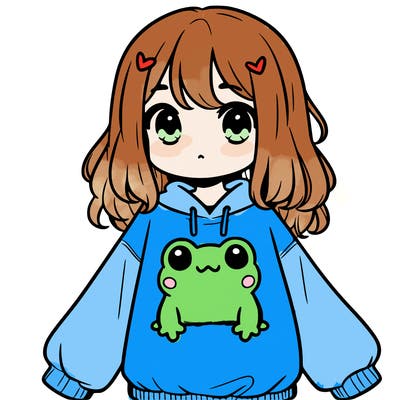 girl wearing frogging sweatshirt