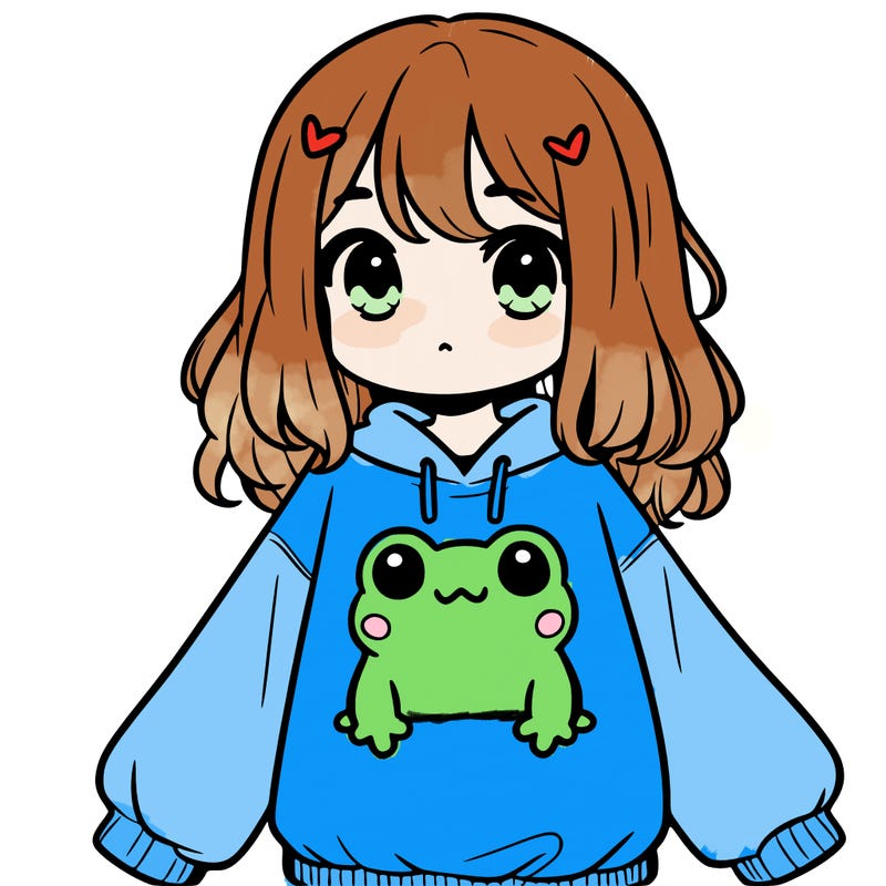girl wearing frogging sweatshirt