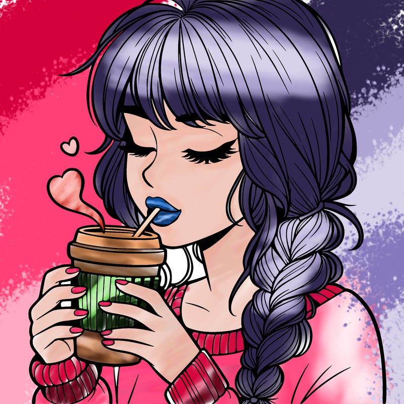 realistic girl drinking coffee