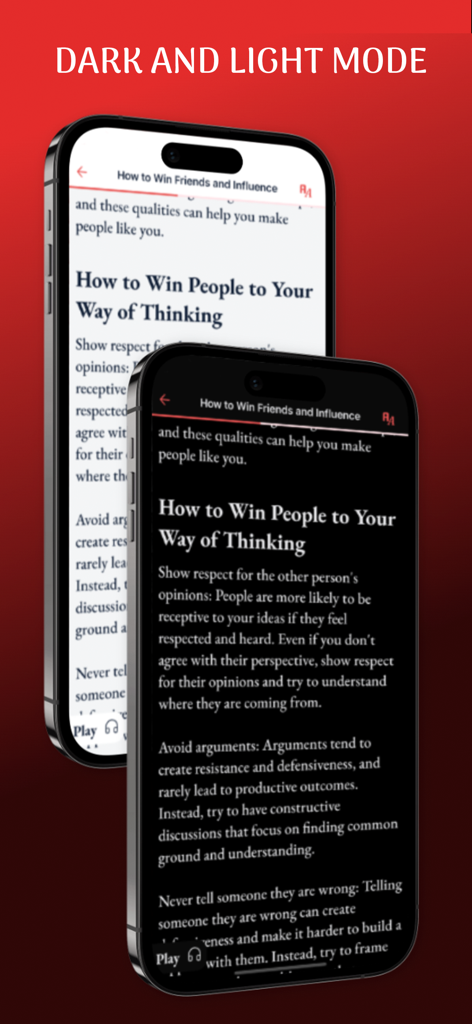 ReadBay: Book Summaries - ReadBay app showing light and dark mode for reading book summaries