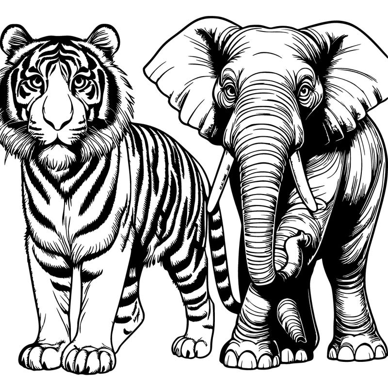 realistic tiger with elephant