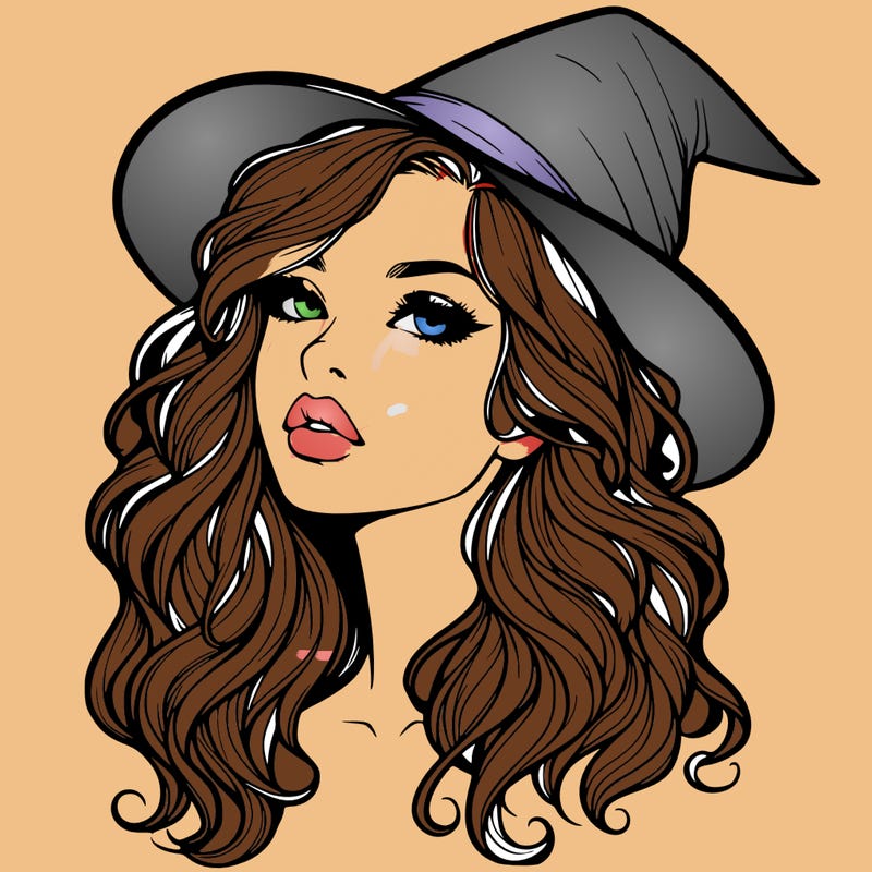 realistic witch girl with wavy hair and lips