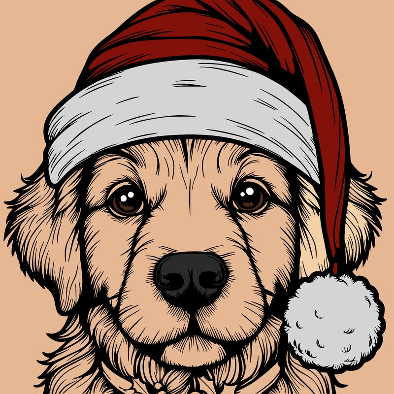 realistic dog with a christmas hat