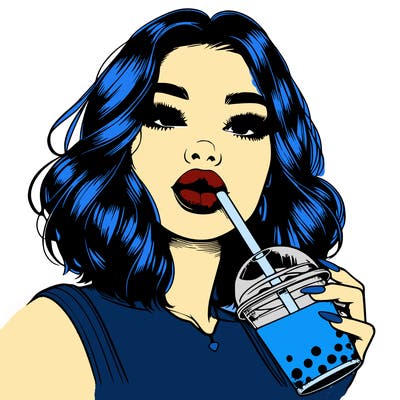 realistic girl with glossy lips holding boba