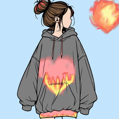 realistic girl with a oversized sweatshirt on and a bun