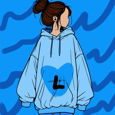 realistic girl with a oversized sweatshirt on and a bun