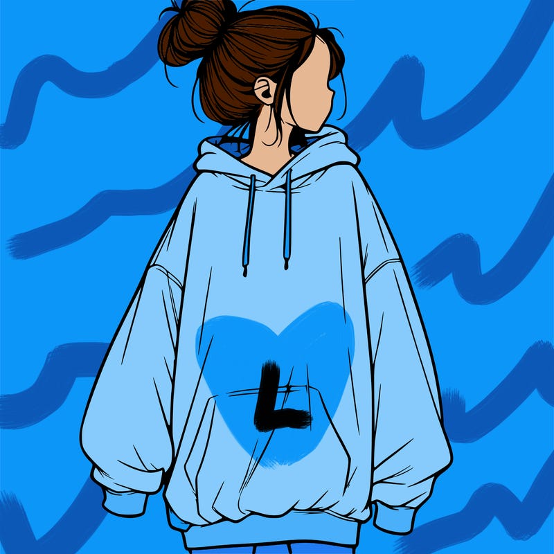 realistic girl with a oversized sweatshirt on and a bun
