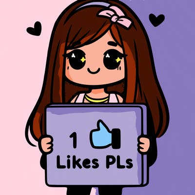 girl holding a sign saying 10 likes pls