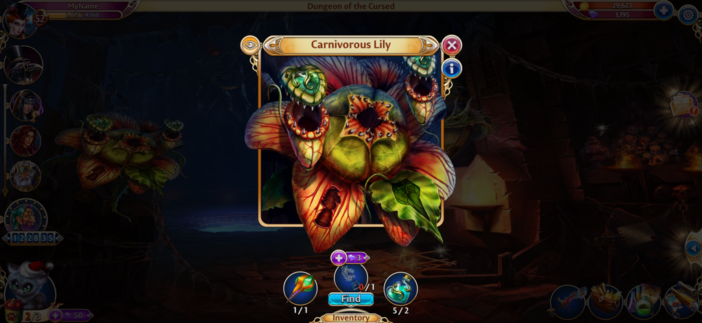 Carnivorous Lily plant popup in Midnight Castle hidden object game