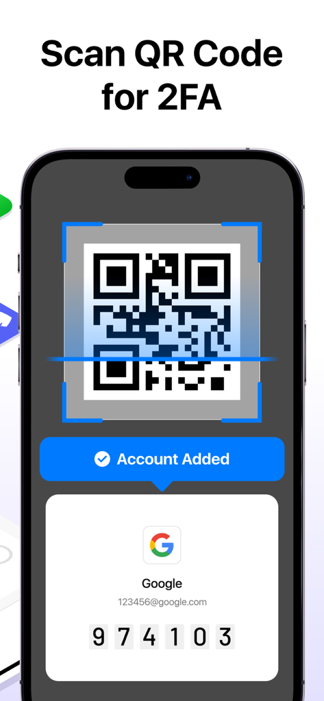 Teléfono inteligente escaneando un código QR para la configuración de autenticación de dos factores en la App de Autenticación.