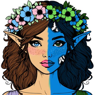 realistic female elf with flower crown