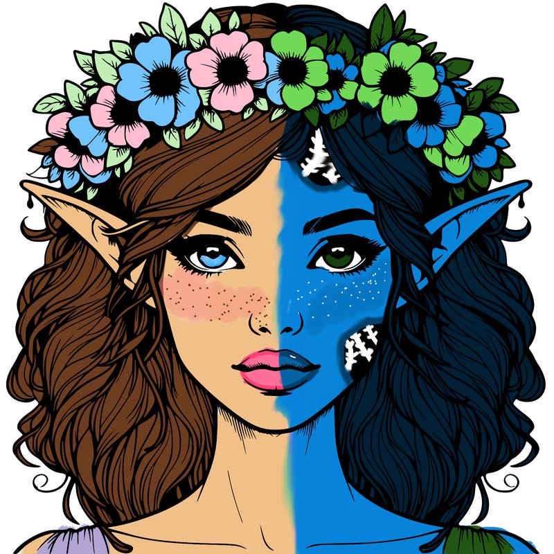 realistic female elf with flower crown