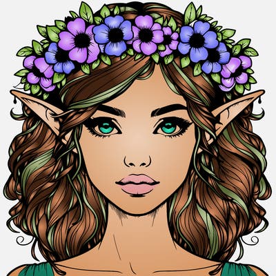 realistic female elf with flower crown